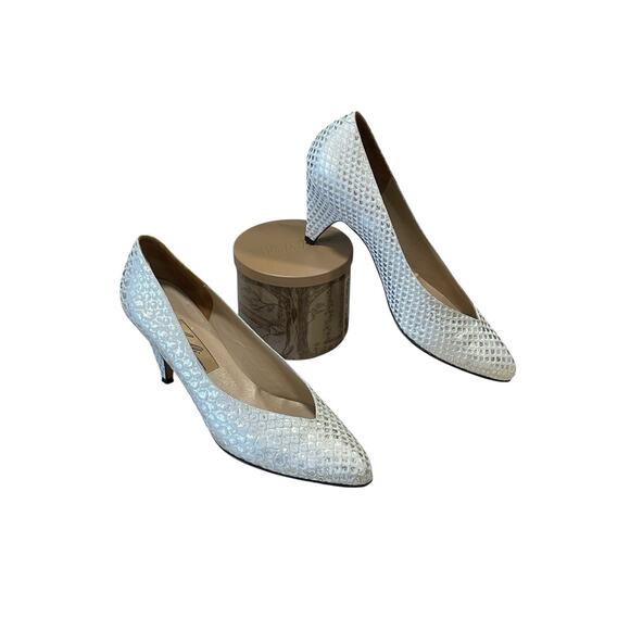 Amalfi Italian Leather Snakeskin Print White/Shiny Gold Pumps Women’s 8B Wedding - Picture 1 of 11